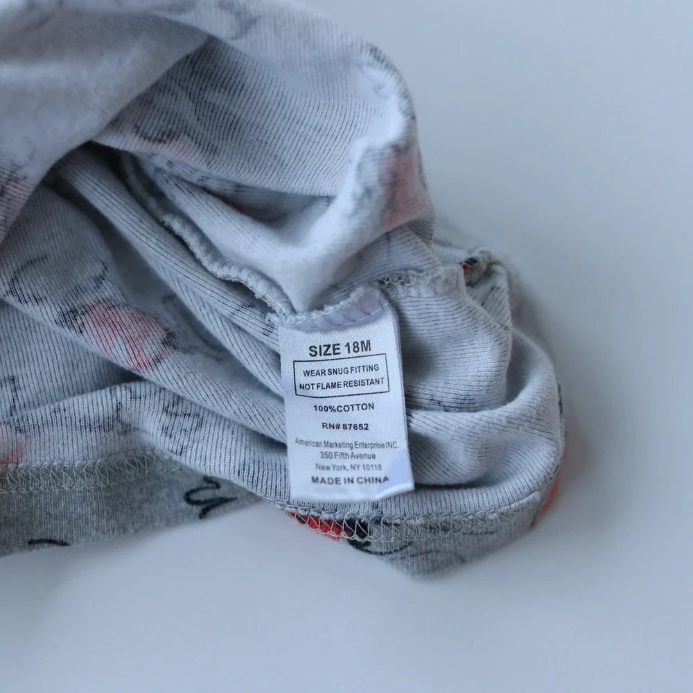 Kids Disney Mickey Mouse Pajama Set Long Sleeve‎ Pants Gray 18M